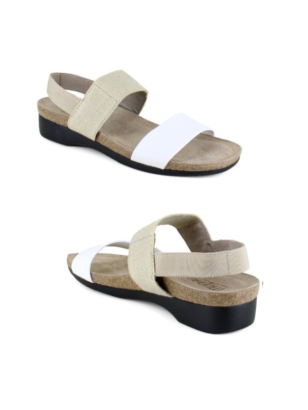 Munro Pisces White Natural Fabric Leather Low Wedge Sandals Size 10.5M